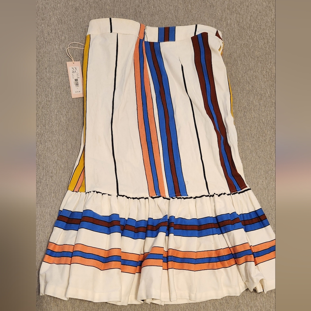 New York & Company A-Line Skirt with Blue, Orange, and White Stripes